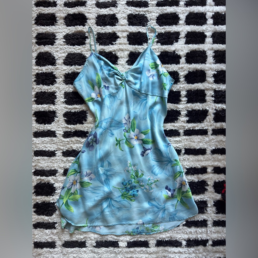 Victoria’s Secret vintage 90s blue floral silk slip dress